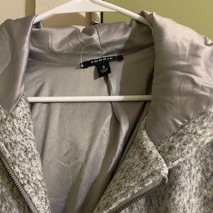 LIGHT GREY HACCI FIT & FLARE ZIP COAT WITH HOOD